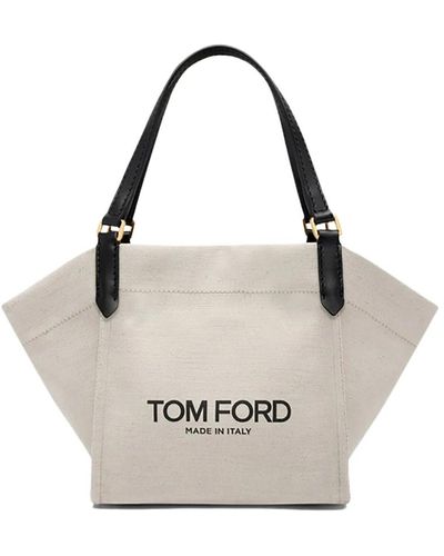 Tom Ford Borsa canvas medium smooth leather calf - Bianco