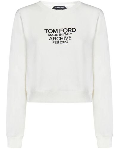 Tom Ford Weiße cropped sweatshirt mit schwarzem logo