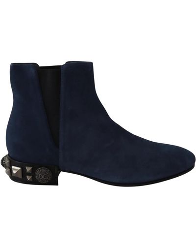 Dolce & Gabbana Chaussures bottes cloutées ornées de daim bleu
