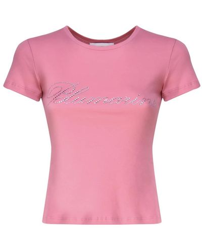 Blumarine Camisetas y polos rosa con logo de pedrería