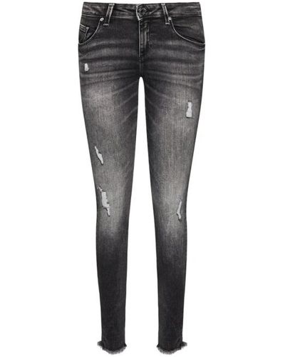 Guess Graue skinny jeans mit metall-logo
