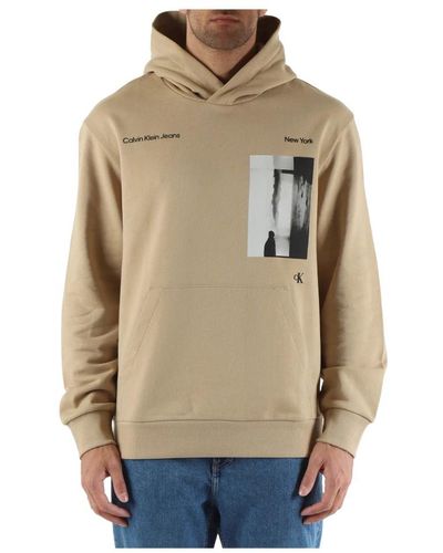 Calvin Klein Kapuzen-sweatshirt aus baumwolle mit logodruck - Natur
