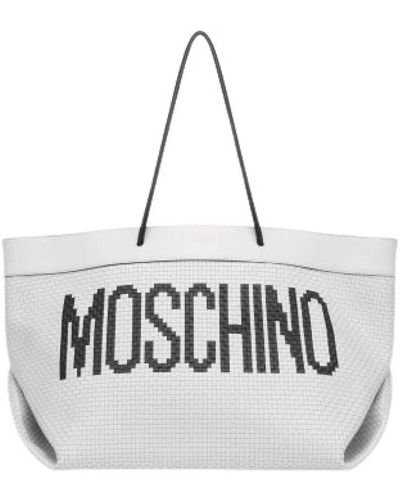 Moschino Weiße schultertasche mit schwarzen henkeln und logo