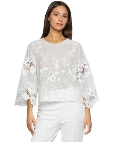 Kocca Blusa de algodón bordada floral - Blanco