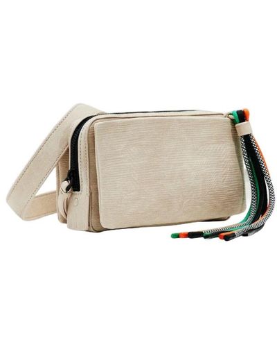 Desigual Zip Fastening Shoulder Bag With Zip Pockets - Natural