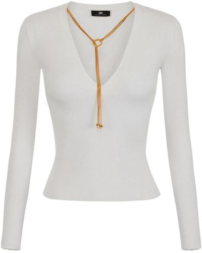 Elisabetta Franchi V-Neck Knitwear - White