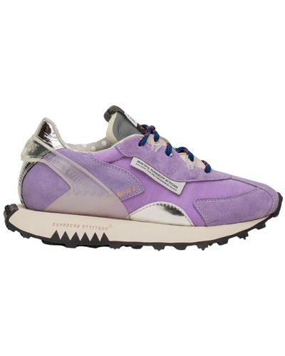 RUN OF Sneakers de cuero dividido violeta con tacón plateado - Morado