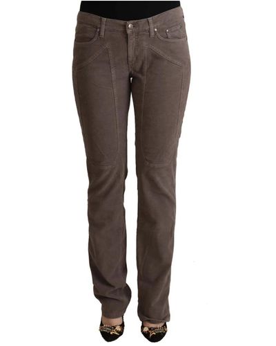 Jeckerson Jeans skinny in denim marrone a vita bassa con iconiche toppe - Grigio
