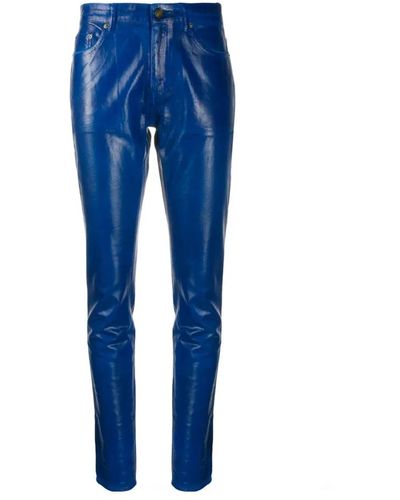 Saint Laurent Pantalones ajustados de talle alto - Azul