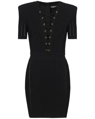 Balmain Rib-knit Mini Dress - Black
