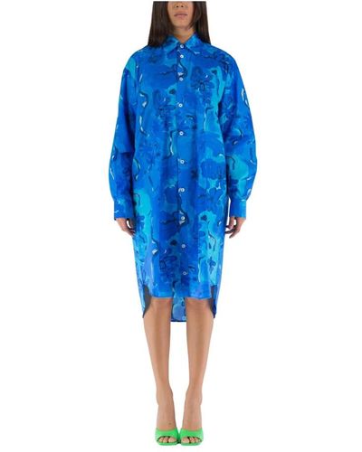 Marni Vestido chemisier de manga larga multicolor - Azul