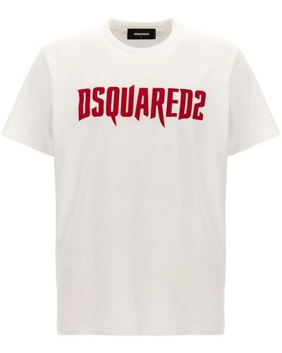 DSquared² Logo print baumwoll t-shirt,bedrucktes logo t-shirt - Weiß