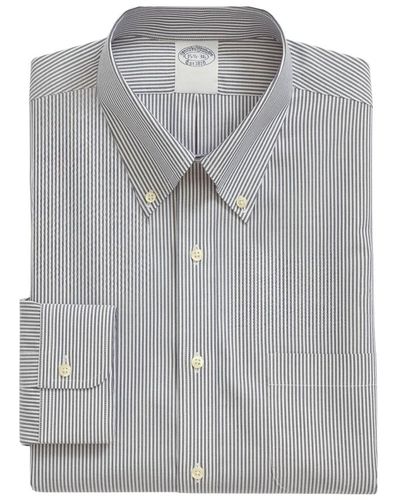 Brooks Brothers Camicia da vestito in cotone supima elasticizzato non stirabile azzurro navy con vestibilità regolare e colletto button-down - Grigio