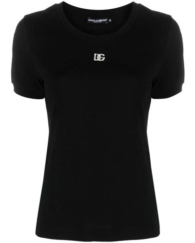 Dolce & Gabbana Kristallverziertes schwarzes t-shirt