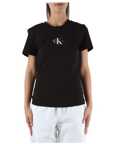 Calvin Klein Slim fit baumwoll t-shirt mit logo-stickerei - Schwarz