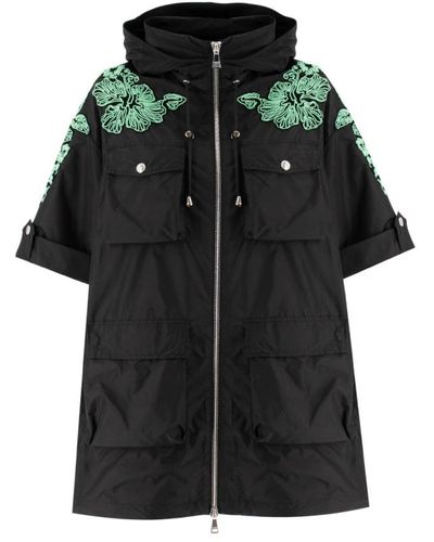 Ermanno Scervino Schwarze winddichte jacke mit blumenstickerei