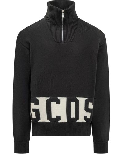 Gcds Half zip mockneck sweater - Schwarz