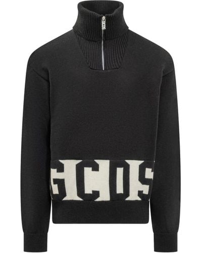 Gcds Half zip mockneck sweater - Nero
