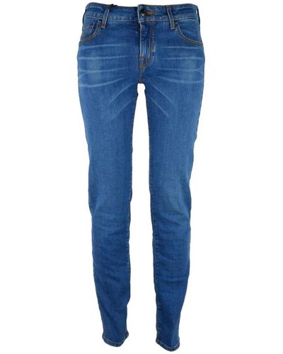 Jacob Cohen Jeans blu a 5 tasche con toppa jacquard