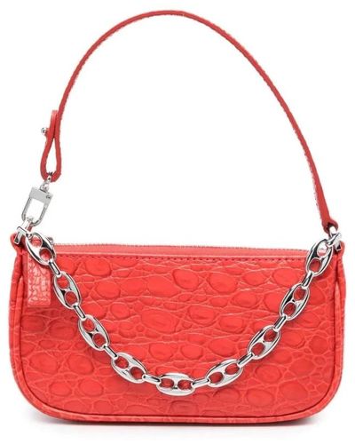BY FAR Mini rachel flame circular croco embossed leather shoulder bag - Rosso