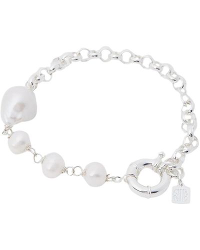 PEARL OCTOPUSS.Y Bracciale con catena di perle fatto a mano targhetta del logo - Metallizzato