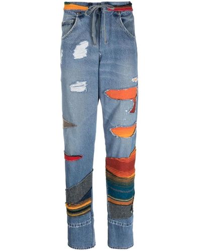 Greg Lauren Patchwork tapered leg jeans - Blu