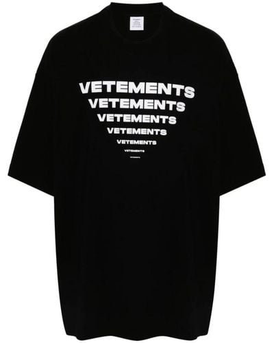 Vetements Camiseta de algodón negra con estampado de logotipo - Negro