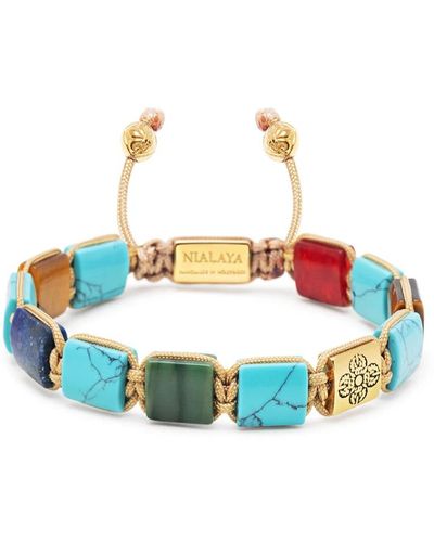 Nialaya The dorje flatbead collection - turquoise, blue lapis, red jade, brown tiger eye and green jade - Blau