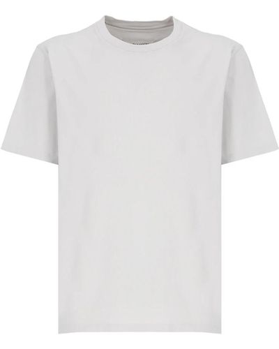 Maison Margiela Graues baumwoll-crewneck-t-shirt mit ikonischen nähten,graue t-shirts und polos - Weiß