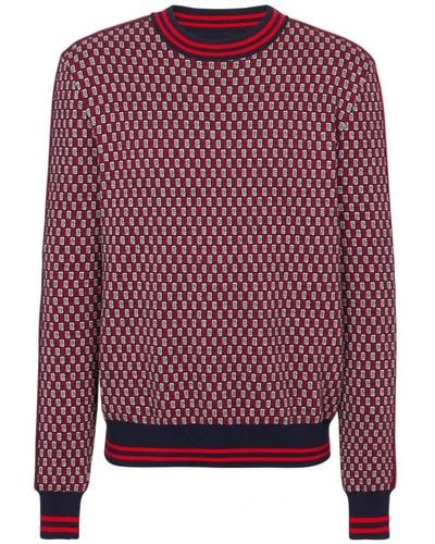 Balmain Pullover aus monogramm-jacquard - Rot