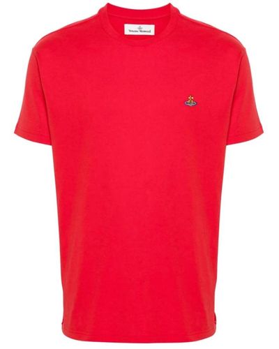 Vivienne Westwood Magliette in jersey di cotone rosso con logo orb