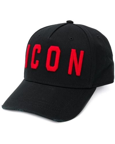 DSquared² Cappello nero con logo ricamato - Rosso