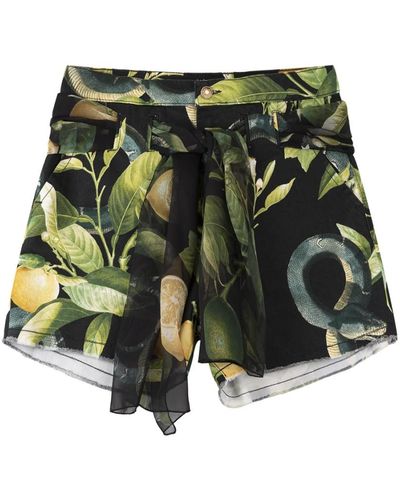Roberto Cavalli Shorts negros con estampado de limones y cinturón anudado - Verde