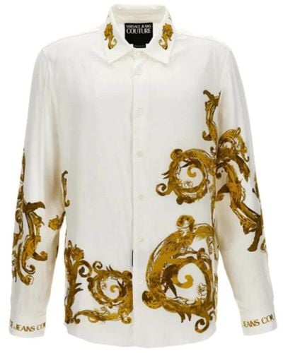 Versace Kurzarm weiß/gold barocco print hemd - Mettallic