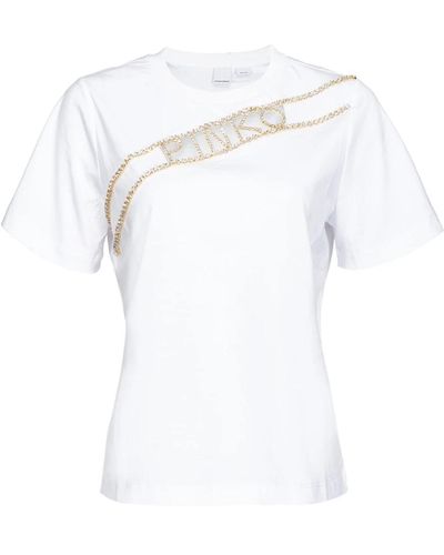 Pinko Magliette con logo in strass - Bianco