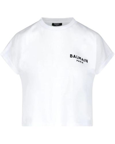 Balmain Magliette con logo in velluto - Bianco