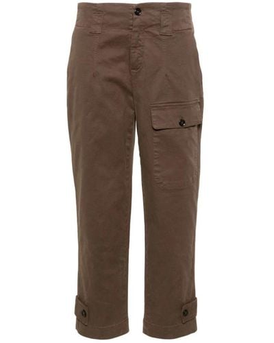 Pinko Pantalones marrones de gabardina con logo bordado - Marrón