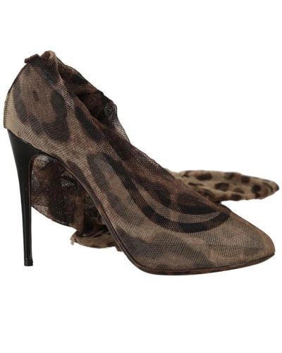 Dolce & Gabbana Décolleté con calzini lunghi in tulle marrone leopardato