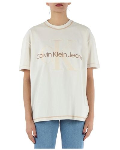 Calvin Klein T-shirt oversize in cotone con ricamo logo - Neutro