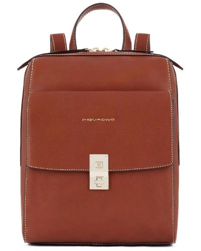 Piquadro Lederbrauner rucksack für ipad pro - Rot