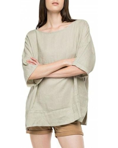 Replay Over blouse in pure linen - Neutro