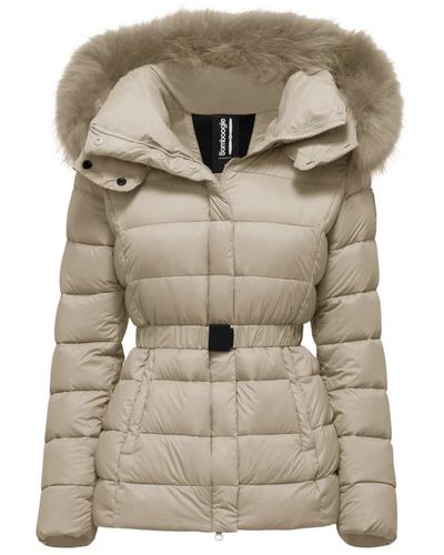 Bomboogie Short down jacket in nylon with fur hood - Neutro