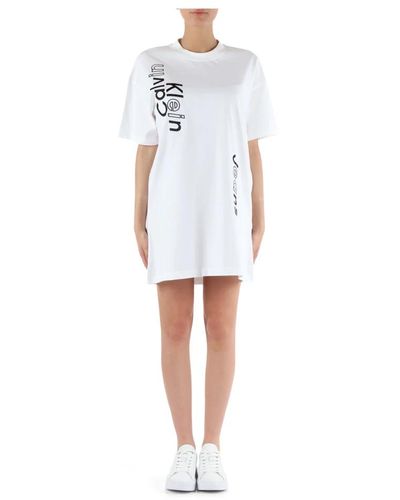 Calvin Klein Besticktes baumwoll-maxi-t-shirt-kleid - Weiß