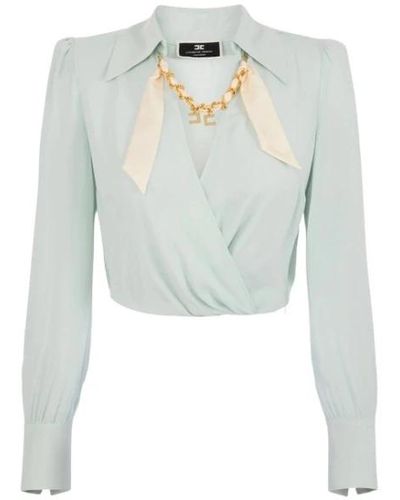 Elisabetta Franchi Georgette crop shirt mit schal kette - Weiß