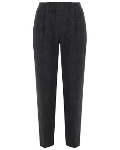 Brunello Cucinelli Pantalones baggy-fit de chambray con detalles monile - Negro