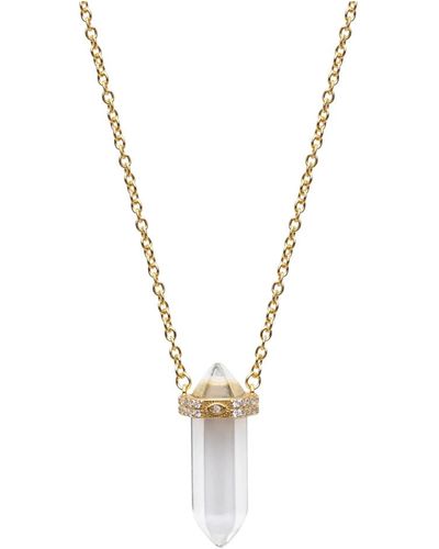 Nialaya Clear Quartz Crystal Necklace with Engraved Evil Eye Detail - Mettallic