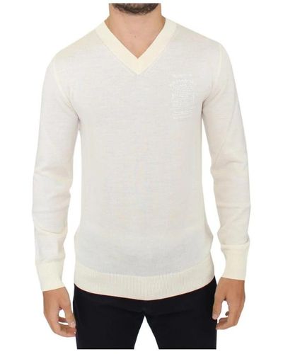 Ermanno Scervino Lussuoso maglione in misto lana con scollo a v - Bianco