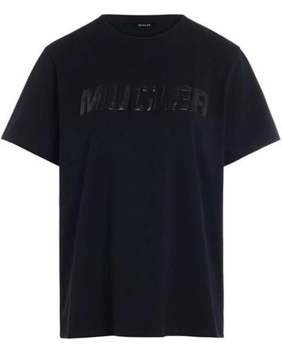 Mugler Magliette in cotone nera con logo - Nero