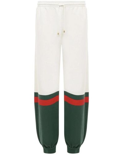 Gucci Pantaloni in cotone bianchi con polsini a costine - Bianco