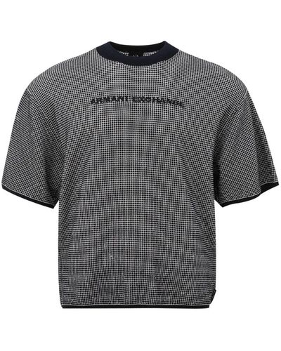 Armani Exchange Blau weißes micro check t-shirt - Grau